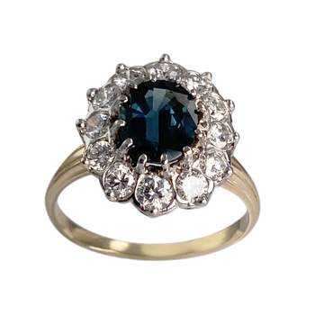 Bague d'occasion or jaune 750 et chaton or blanc 585 saphir diamants