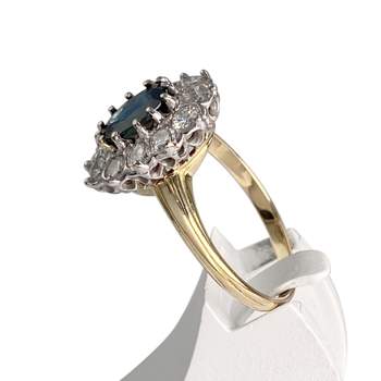 Bague d'occasion or jaune 750 et chaton or blanc 585 saphir diamants