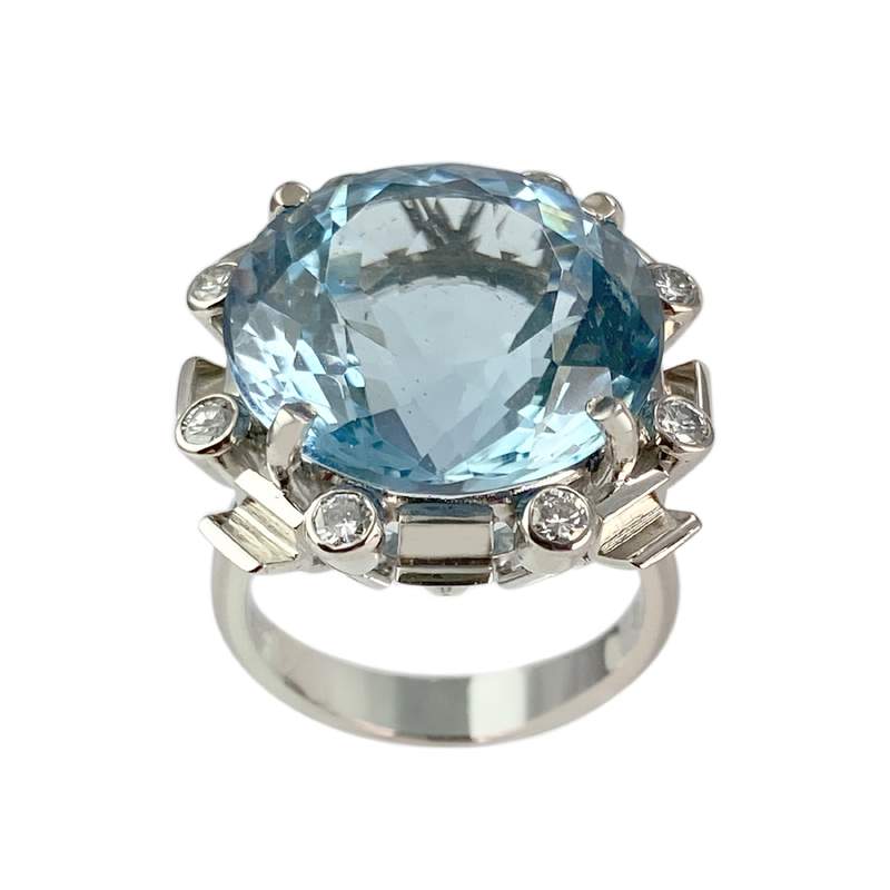 Bague d'occasion or 750 blanc aigue marine diamants - vue 1