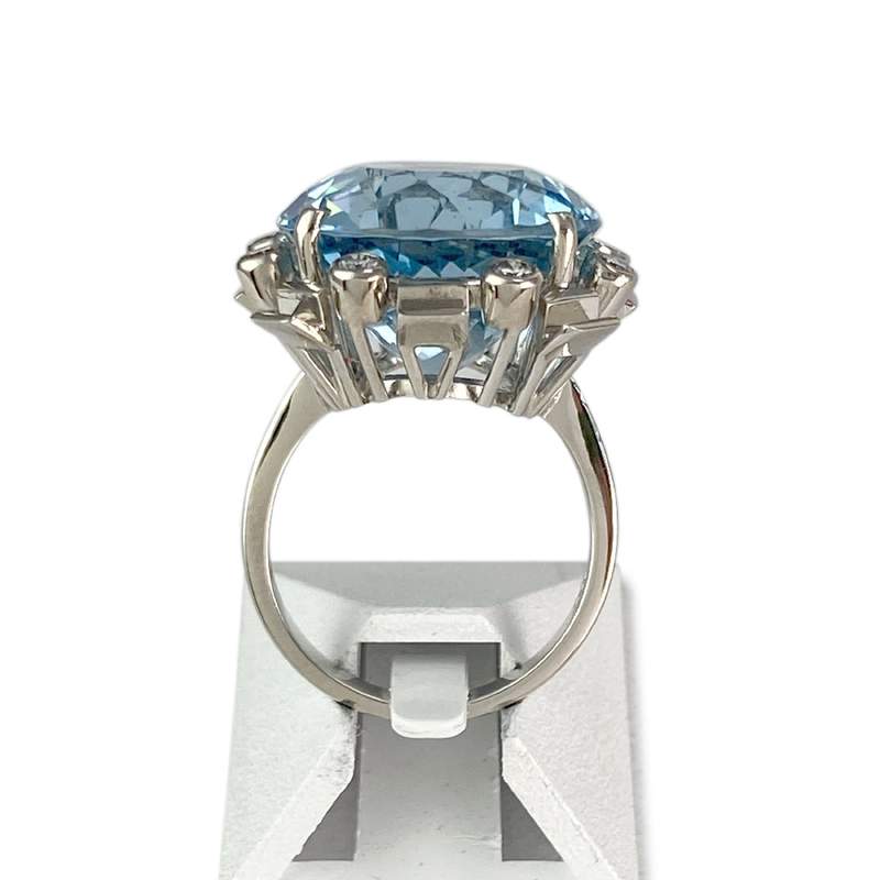 Bague d'occasion or 750 blanc aigue marine diamants - vue 3