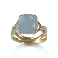 Bague d'occasion or 750 2 tons agate bleue traitée diamants