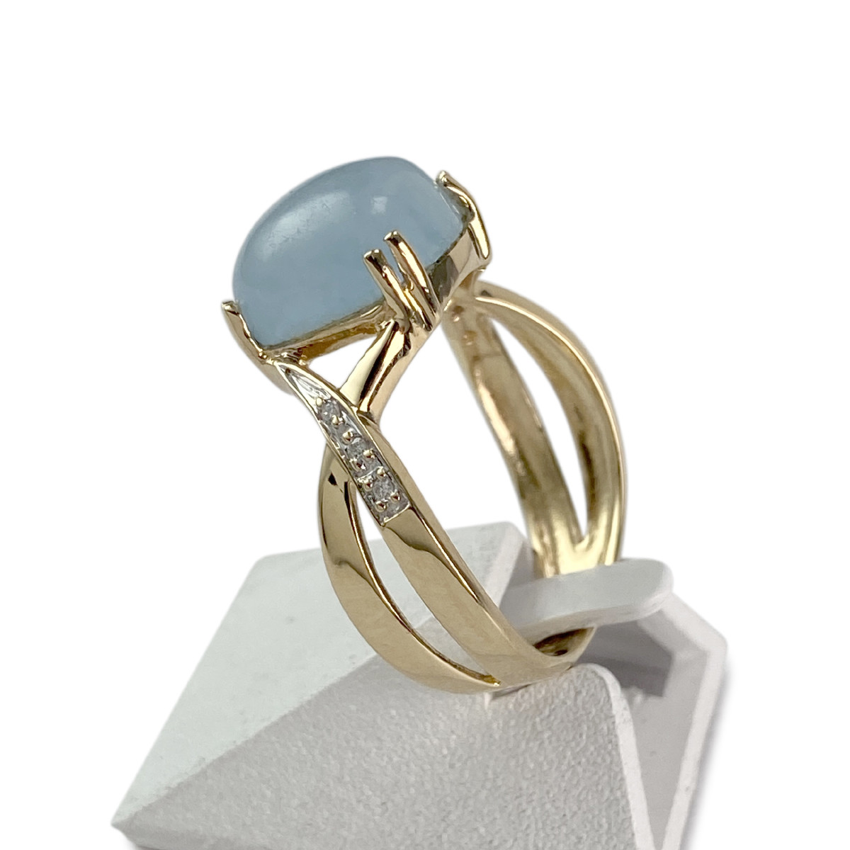 Bague d'occasion or 750 2 tons agate bleue traitée diamants - vue 2