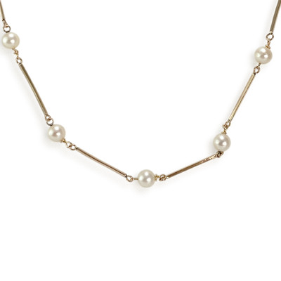 Collier d'occasion or 750 jaune maille fantaisie perles de culture 74 cm - vue 1