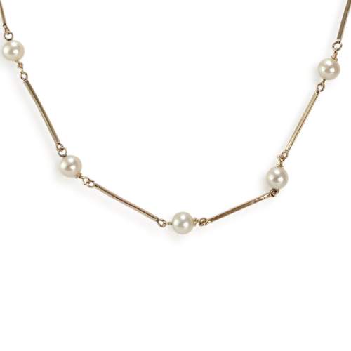 Secondhand necklace 750 yellow gold fancy mesh cultured pearls 74 cm