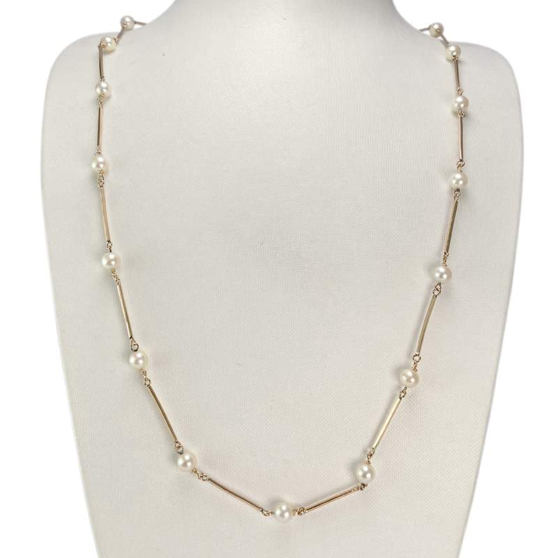 Collier d'occasion or 750 jaune maille fantaisie perles de culture 74 cm - vue 2