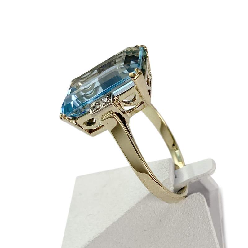 Tweedehands 585 goud 2 tonen aquamarijn diamanten ring - bekijk 2