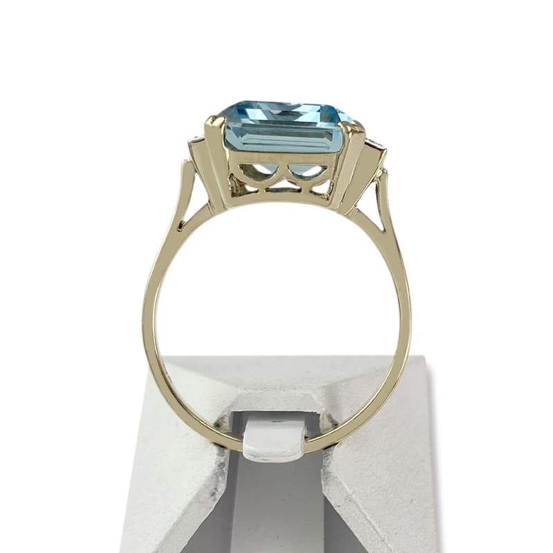 Tweedehands 585 goud 2 tonen aquamarijn diamanten ring - bekijk 3