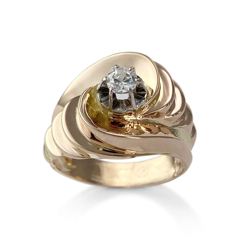 Pre-owned 14K two-tone gold ring with zirconia - view 1