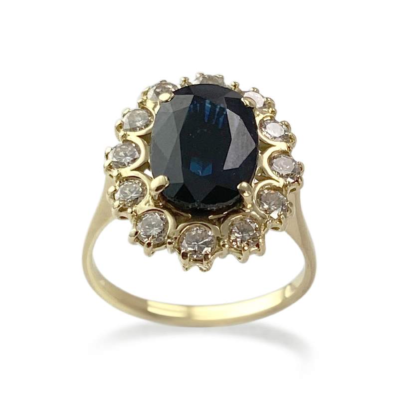 Bague d'occasion or 750 jaune diamants saphir - vue 1