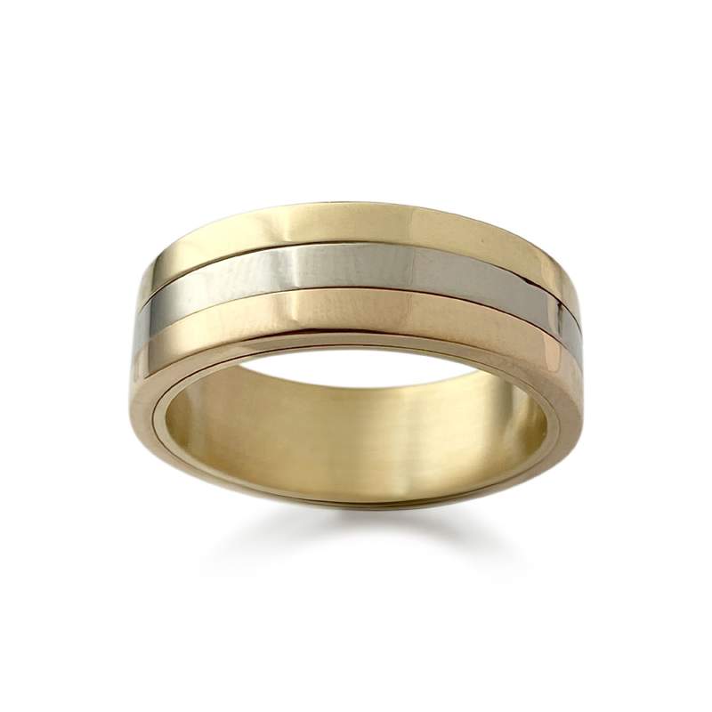 Tweedehands ring van 750 drievoudig goud met diamanten - afbeelding 1