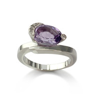 Bague d'occasion or 750 blanc amethyste diamants