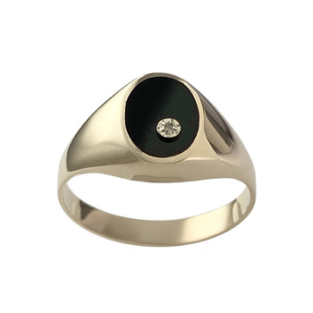 Tweedehands gouden 750 gele onyx diamanten ring