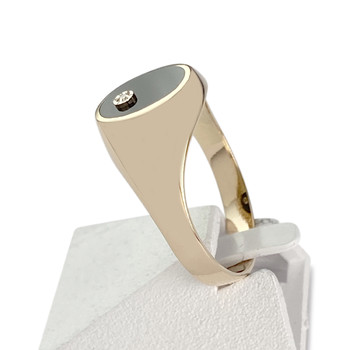 Tweedehands gouden 750 gele onyx diamanten ring