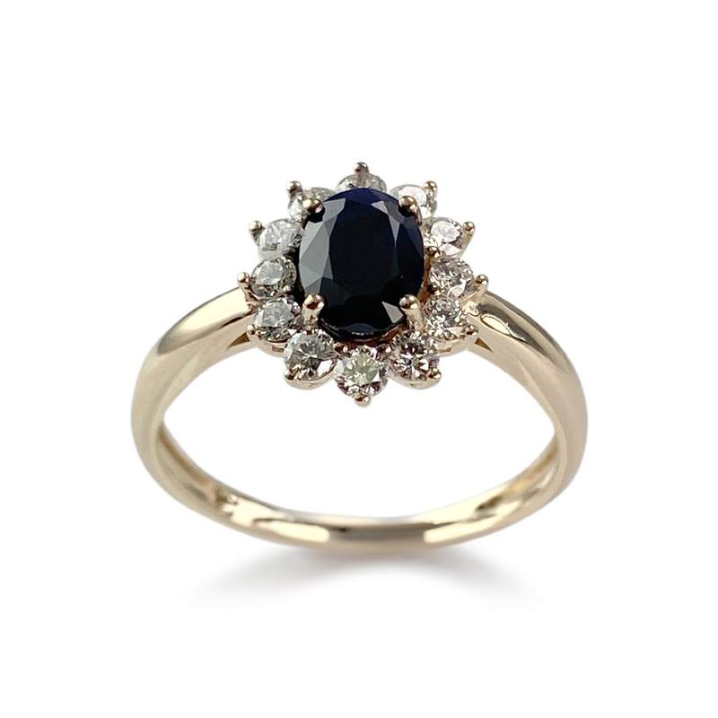 Bague d'occasion or 375 jaune saphir diamants - vue 1