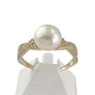 Bague d'occasion or 375 jaune perle et zirconias