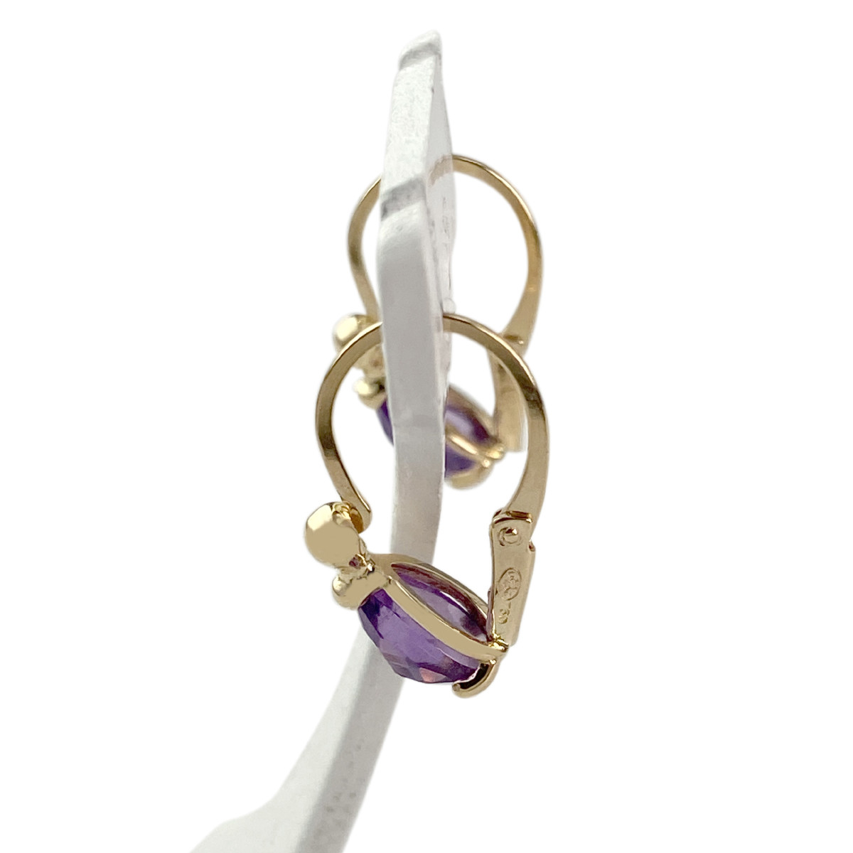 Boucles d'oreilles brisures d'occasion or 750 jaune améthystes - vue 2