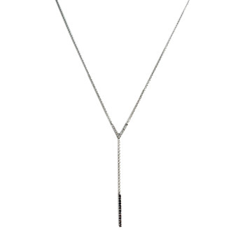 Collier d'occasion or 375 blanc maille forçat diamants blancs et noirs traités 42 cm