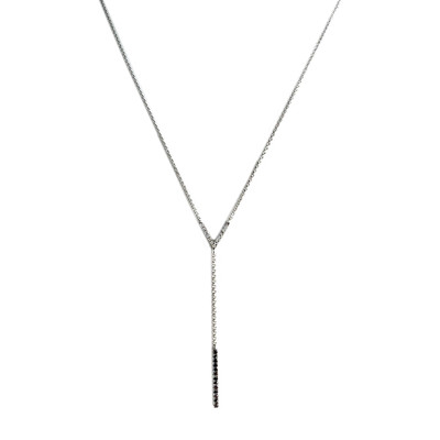 Collier d'occasion or 375 blanc maille forçat diamants blancs et noirs 42 cm - vue 1
