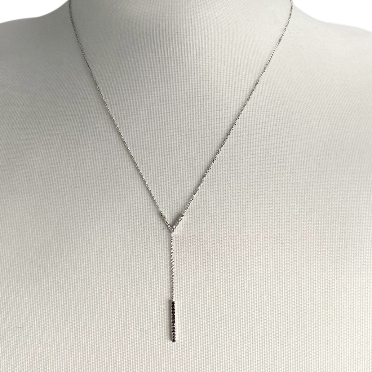 Collier d'occasion or 375 blanc maille forçat diamants blancs et noirs traités 42 cm - vue 2