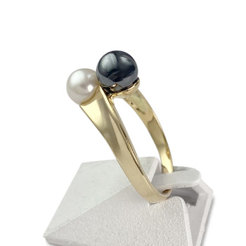 Bague d'occasion or 750 jaune perle de culture hématite