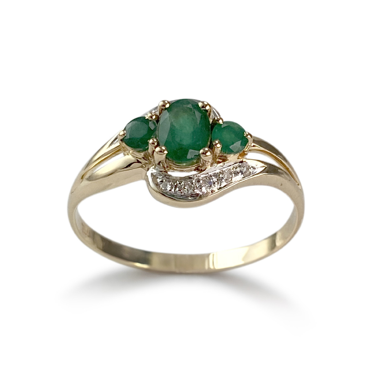 Bague d'occasion or 750 2 tons émeraudes et diamants