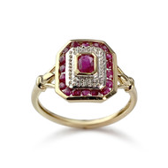 Tweedehands gouden ring 750 2 tonen robijn diamant
