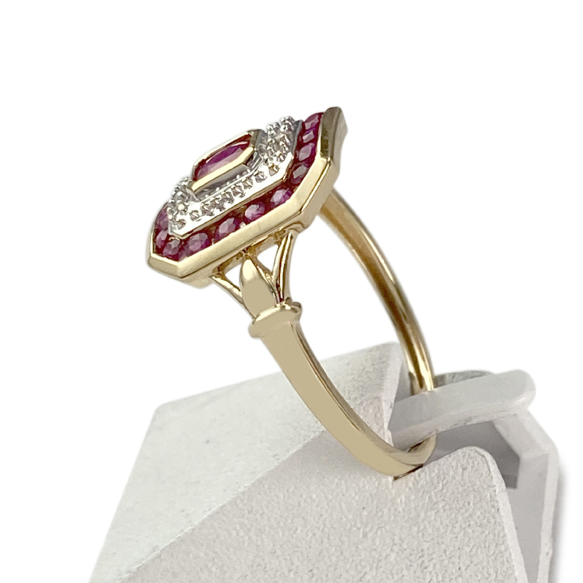 Second hand ring gold 750 2 tones ruby diamonds - view 2