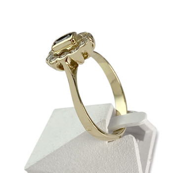 Tweedehands goud 750 gele saffier zirkonia ring