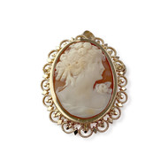 Pendentif broche d'occasion or 750 jaune camée coquille