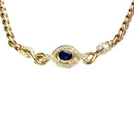 Collier d'occasion or 750 jaune maille fantaisie diamants saphir 38 cm