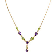 Collier d'occasion or 750 jaune maille forçat améthystes péridots 41,5 cm