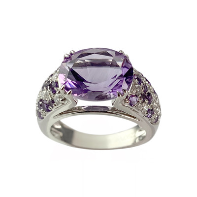 Bague mauboussin d'occasion or 750 blanc diamants améthystes MATY
