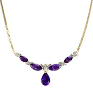 Collier d'occasion or 750 2 tons maille fantaisie diamants améthystes 42 cm