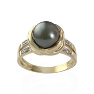 Bague d'occasion or 750 2 tons perle de culture de tahiti diamants