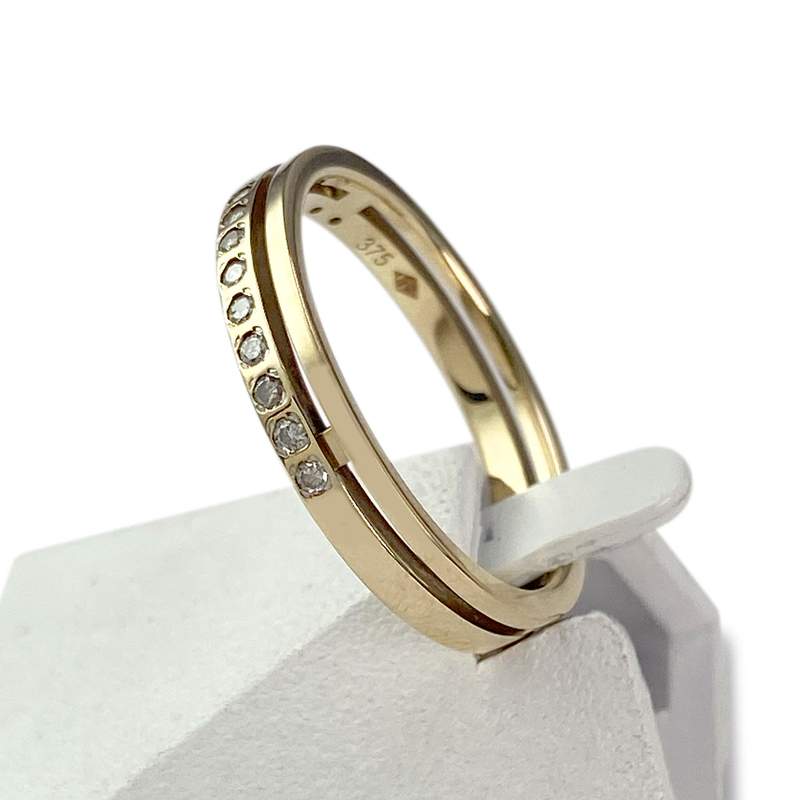 Second-hand gold ring 375 yellow diamonds - view 2