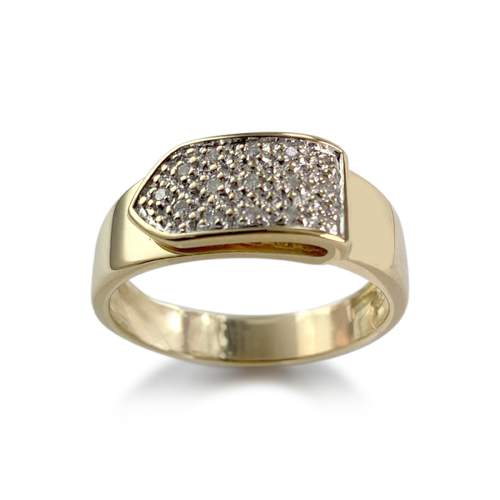 Tweedehands gouden ring 750 2 toon diamanten