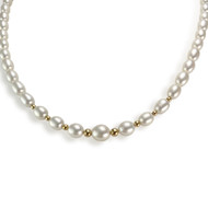 Collier en chute d'occasion or 750 jaune perles de culture de chine 42,5 cm