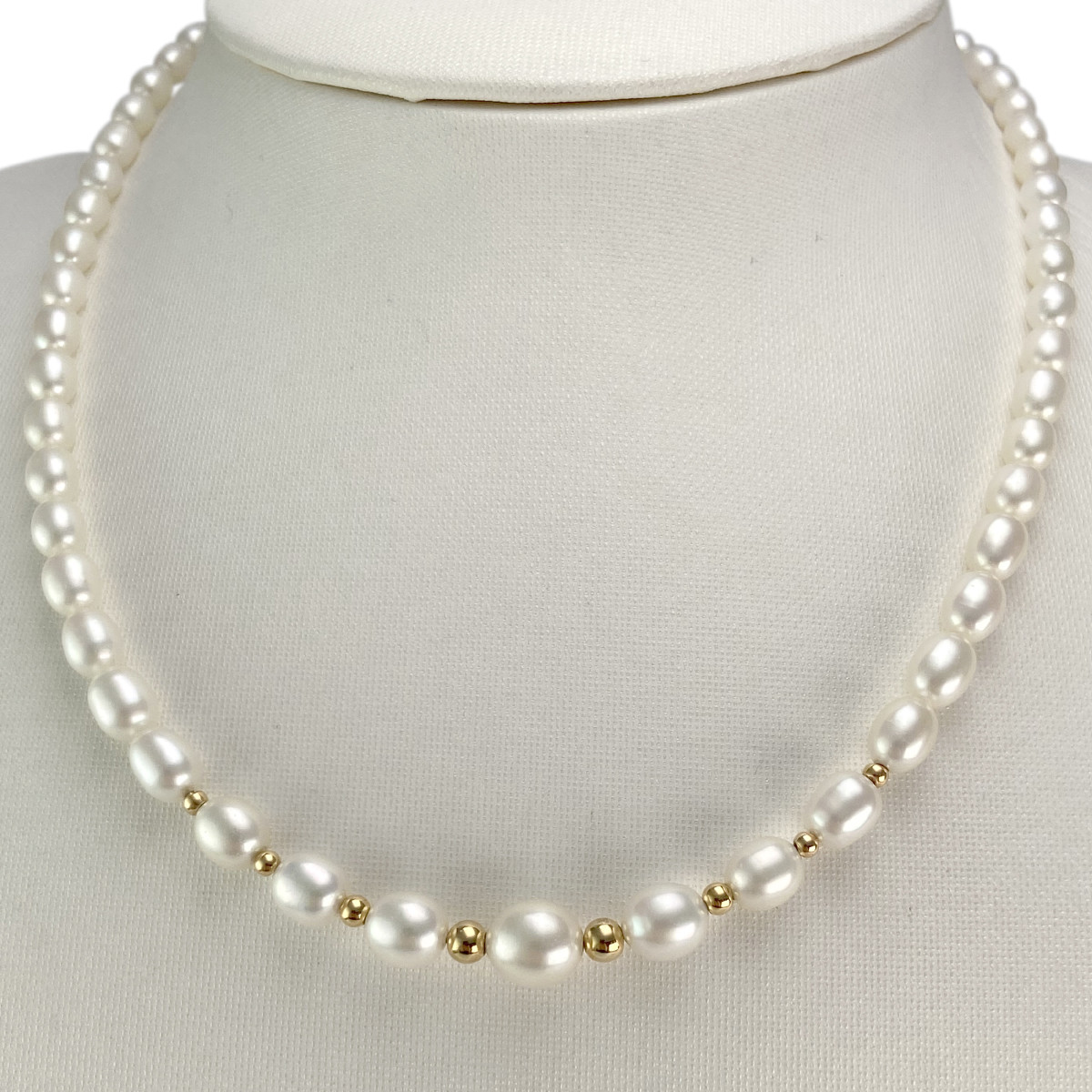 Collier en chute d'occasion or 750 jaune perles de culture de chine 42,5 cm - vue 2