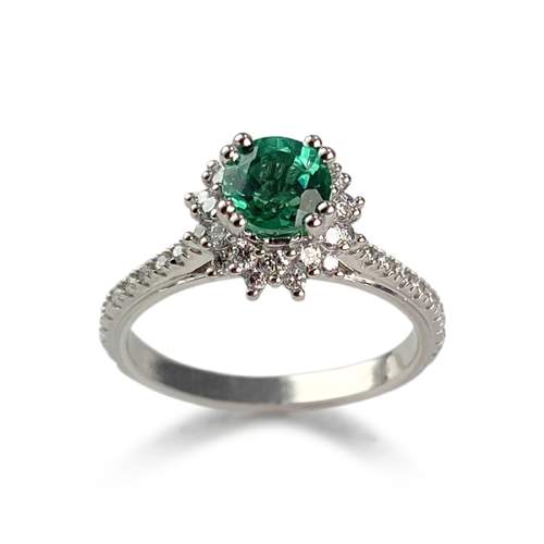 Bague d'occasion or 585 blanc diamants synthétques verre vert