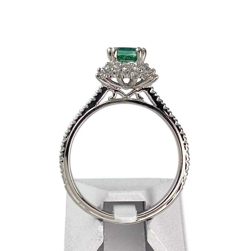 Tweedehands ring 585 witgoud synthetische diamanten groen glas - bekijk 3