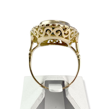 Tweedehands gouden ring 750 2 toon saffier diamant