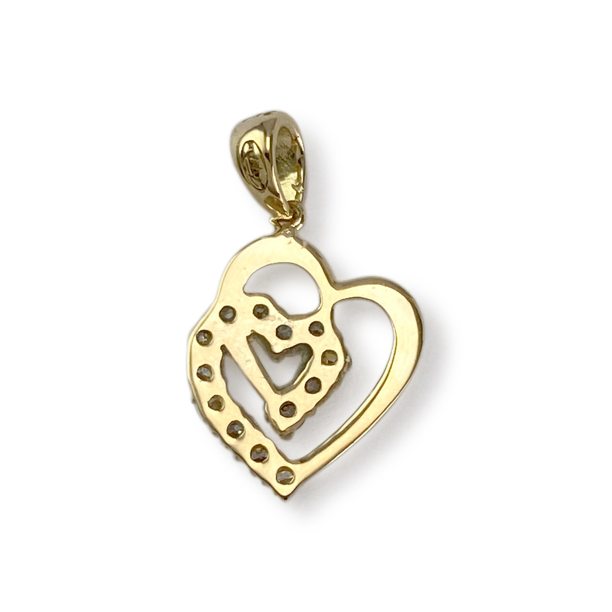 Pendentif coeur d'occasion or 750 jaune zirconias - vue 2