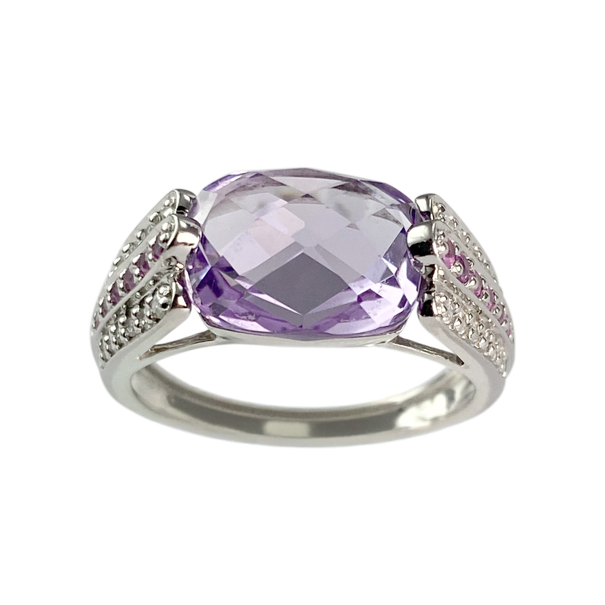 Bague d'occasion or 750 blanc améthyste rubis diamants