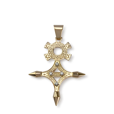 Pendentif croix d'agadez d'occasion or 750 2 tons diamants - vue 1