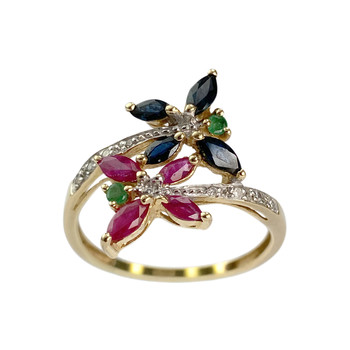 Bague d'occasion or 750 2 tons diamants émeraudes rubis saphirs