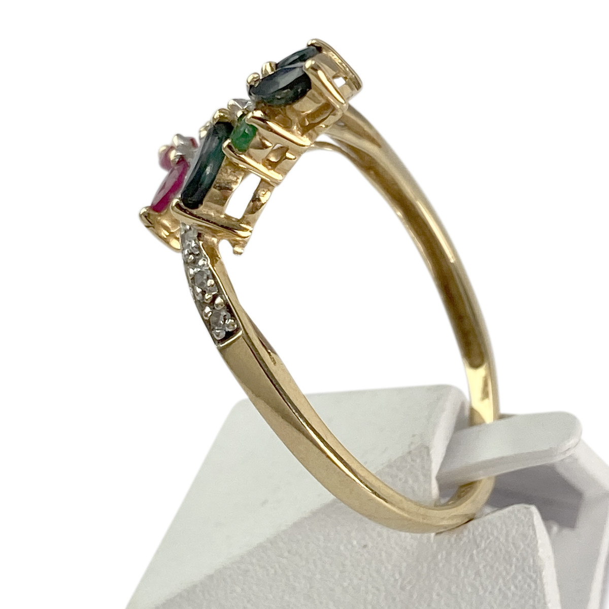 Bague d'occasion or 750 2 tons diamants émeraudes rubis saphirs - vue 2