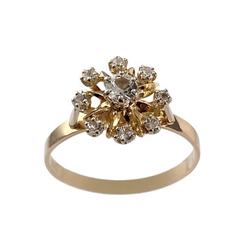 Tweekleurige ring van 750 goud met synthetische spinellen