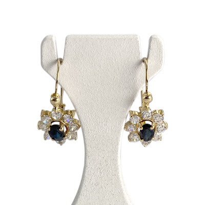 Boucles d'oreilles brisures d'occasion or 750 jaune saphirs zirconias - vue 1