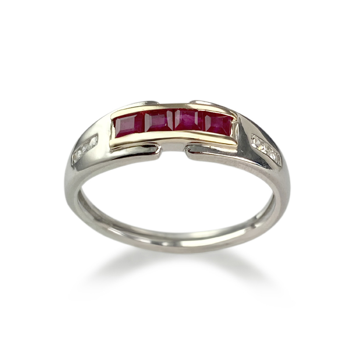 Bague d'occasion 2 ors 375 rubis diamants