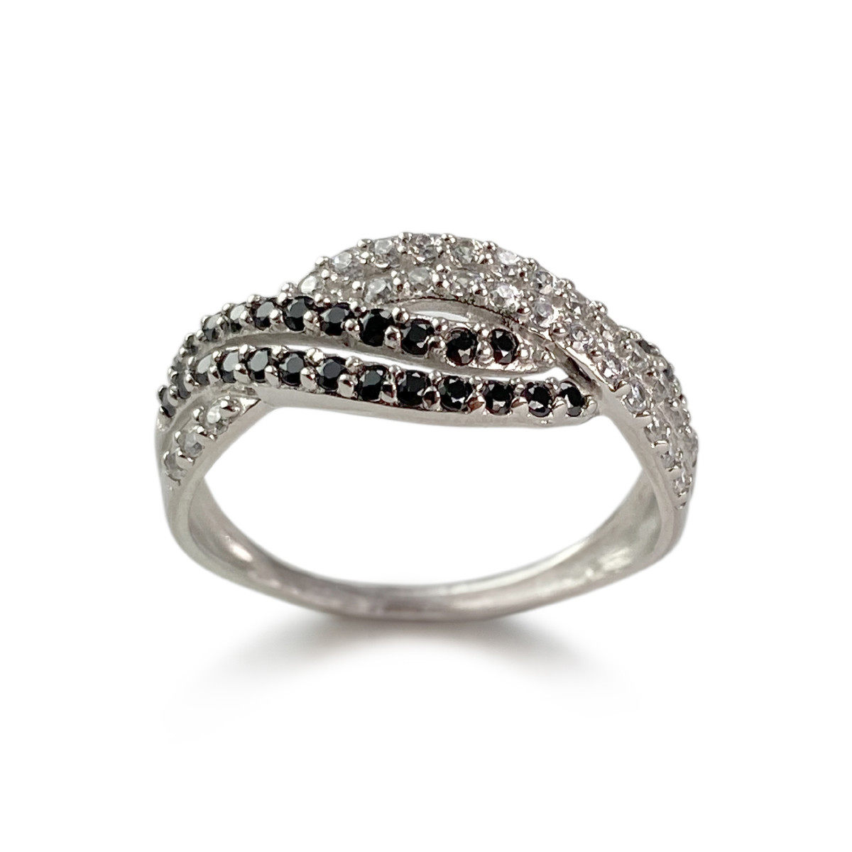 Bague d'occasion or 375 blanc zirconias blancs et noirs